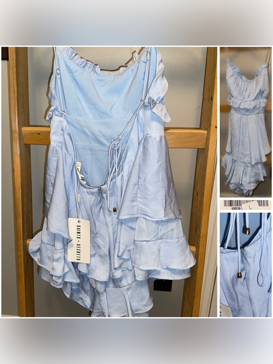 saints + secrets Dresses & Skirts - NWT SAINTS + SECRETS Powder Blue Ruffle Mini Dress with Drawstring
